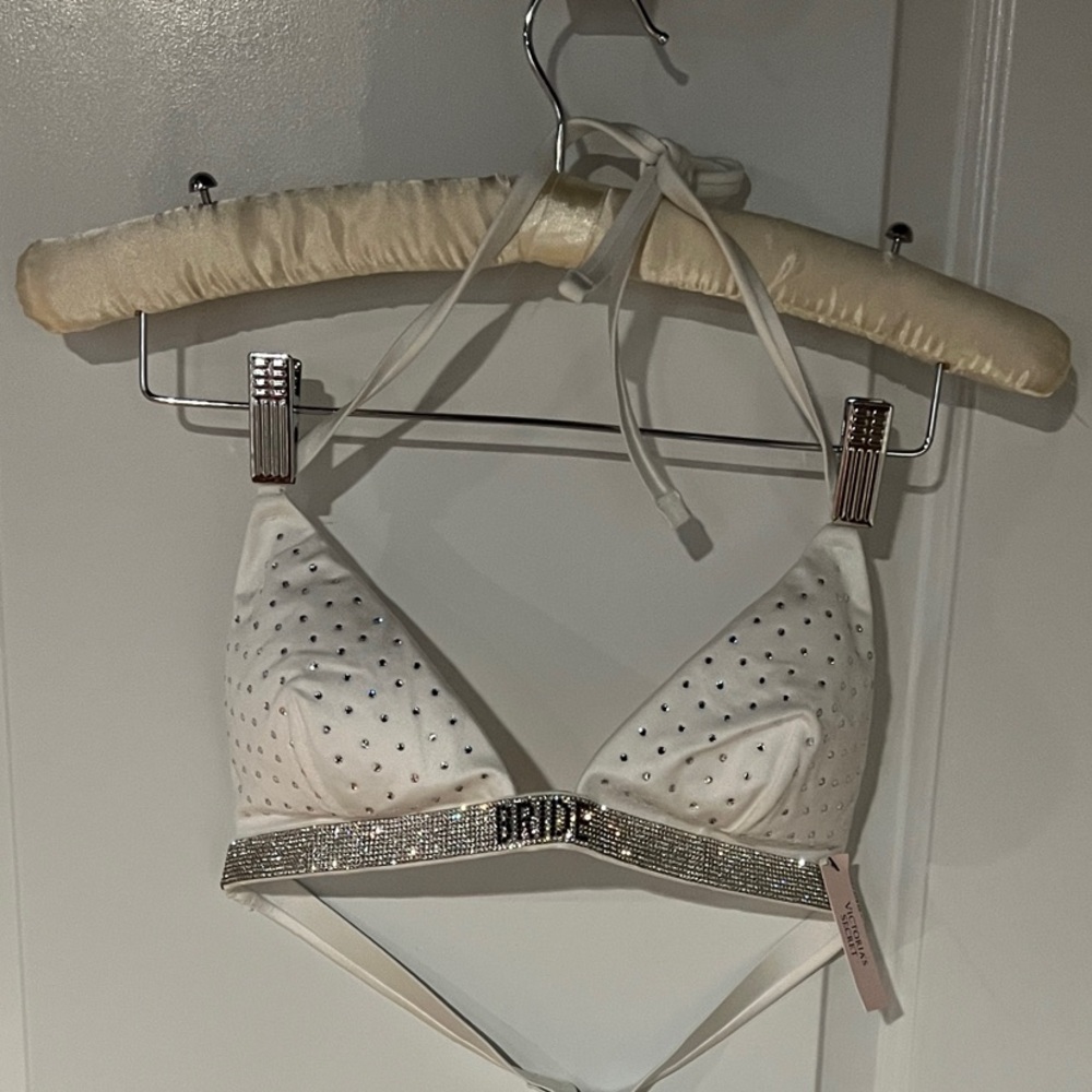 Victoria's Secret White Rhinestone Bride Bikini Top Y2K bride